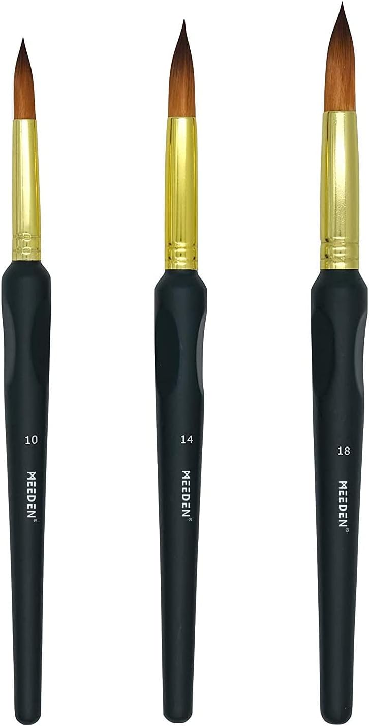 MEEDEN Mop Pinselset 3-teilig Aquarellpinsel Nylonhaar für Wash Techniken Gouache Illustration ergonomischer Griff