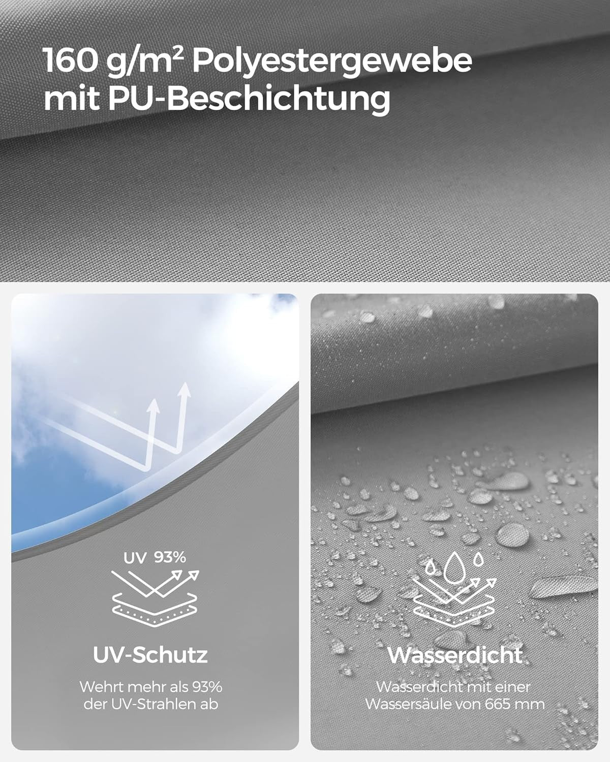 Sonnensegel 2 x 3 m rechteckig wasserfest UV-Schutz Reißfestes Polyester Garten