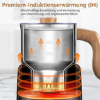 AMZCHEF Milchaufschäumer elektrisch 600 ml 8 in 1 Multifunktion mit Induktionserwärmung OLED Display 550 W für heißen und kalten Milchschaum Cappuccino Latte Macchiato MMF-9117