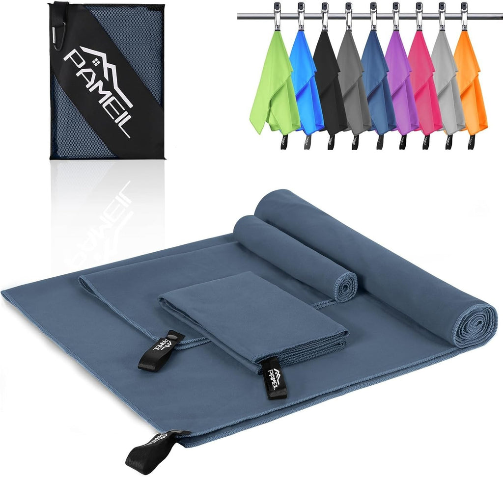 Pameil Mikrofaser Handtuch 3er Set Reisehandtuch Fitness Sauna Strand Yoga