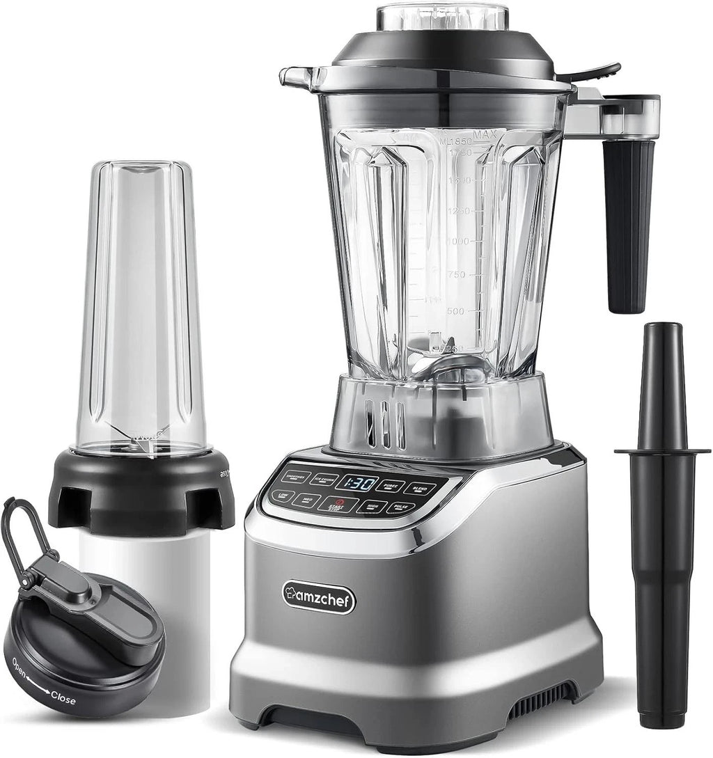 Standmixer 2000 W Amzchef ZM5003 Hochleistungsmixer mit 1,85 L Behälter und 600 ml Mixflasche, 6 Edelstahlklingen, 22.000 U/min, 4 Programme, BPA frei, LED Display