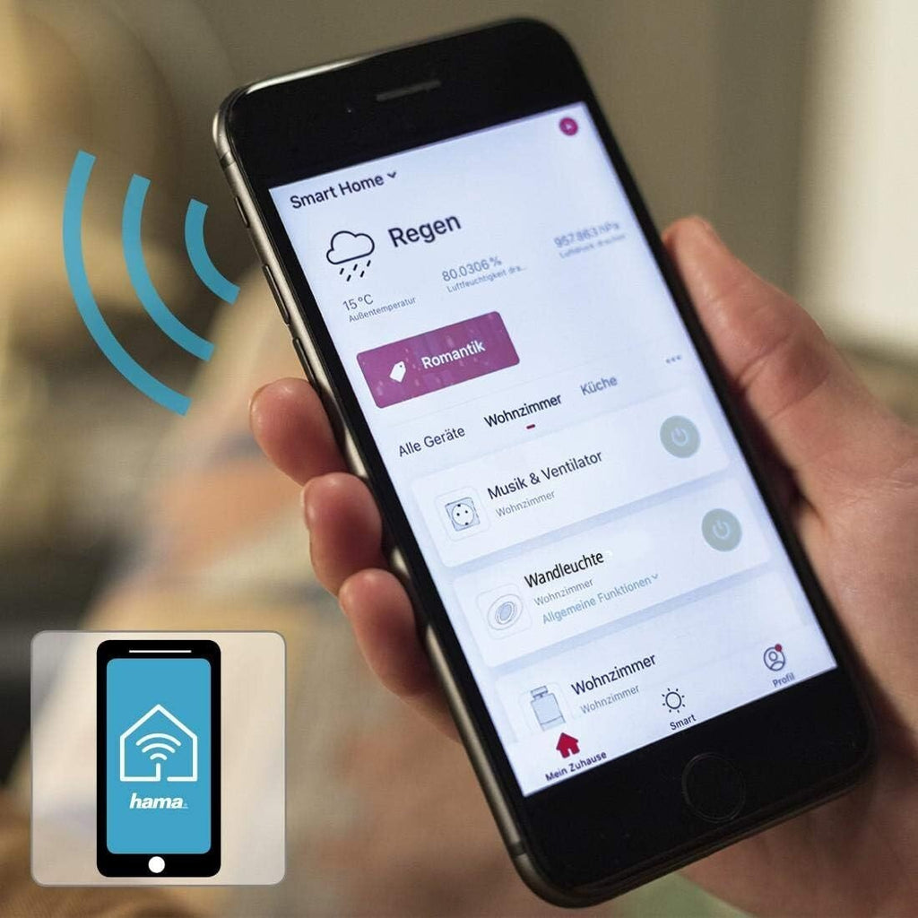 Hama WiFi Wandleuchte Smart Home 176563 dimmbar IP44 außen innen mit App Sprachsteuerung Alexa Google 2700K bis 6500K LED 300 Lumen
