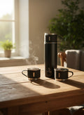 Snuggly Thermosflasche 500 ml Edelstahl doppelwandig mit 3 Bechern, 12h warm & kalt, auslaufsicher, Soft-Touch