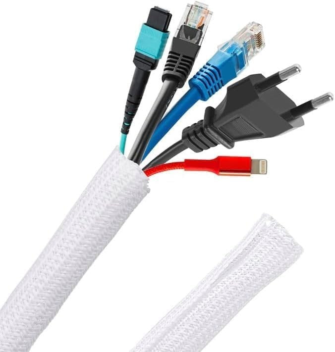 Kabelschutzschlauch Weiß 3 m Ø 13 mm, selbstschließende PET Kabelhülle, Kabelorganizer schwer entflammbar, hitzebeständig & kürzbar für Haushalt, Büro, Fahrzeug