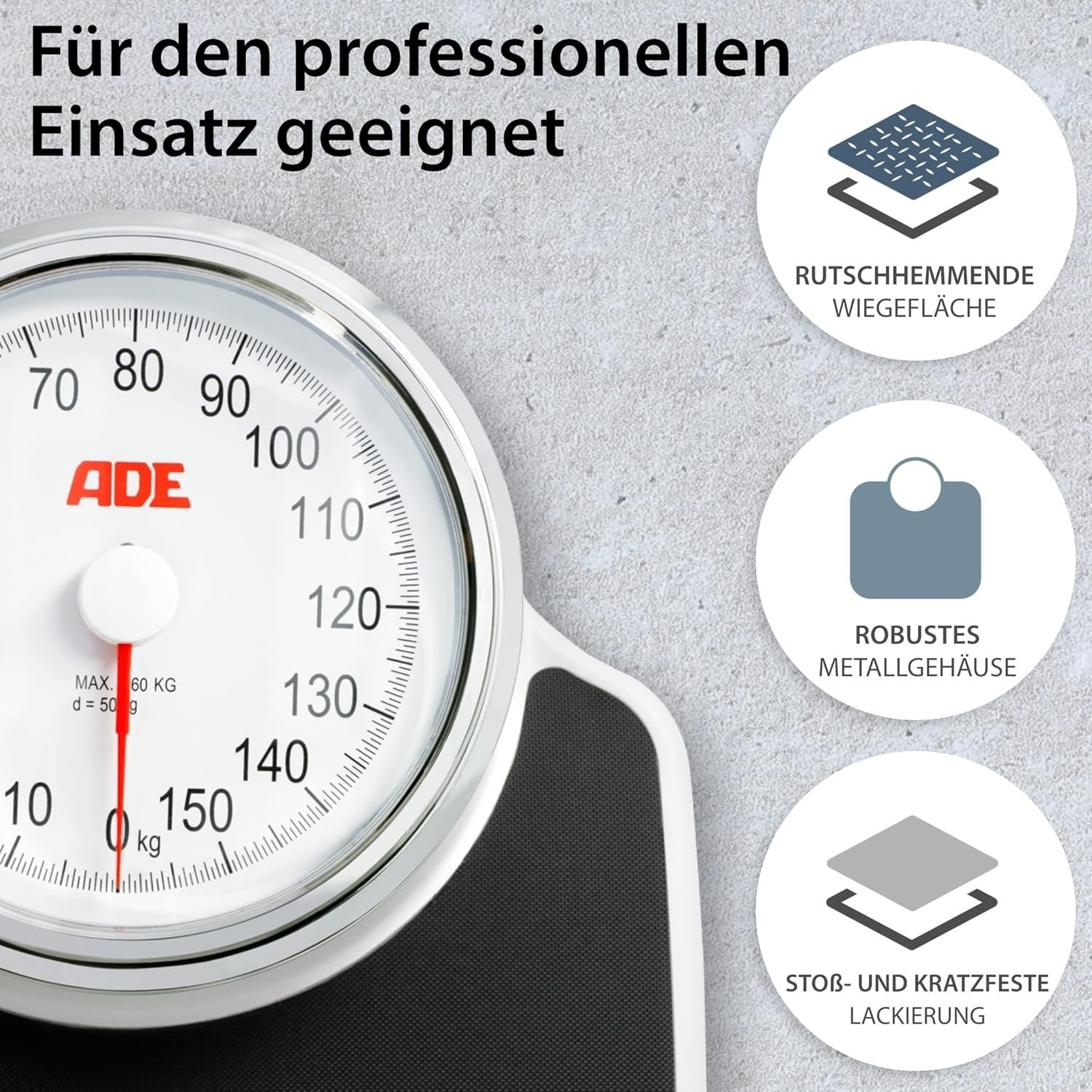 ADE Personenwaage Mechanisch Analog 160 kg XL Badezimmerwaage Retro Design