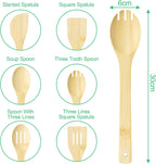 Bambus Küchenutensilien Set 6er Japanischer Bambus Kochlöffel Spatel Kelle für Kochen Braten Servieren