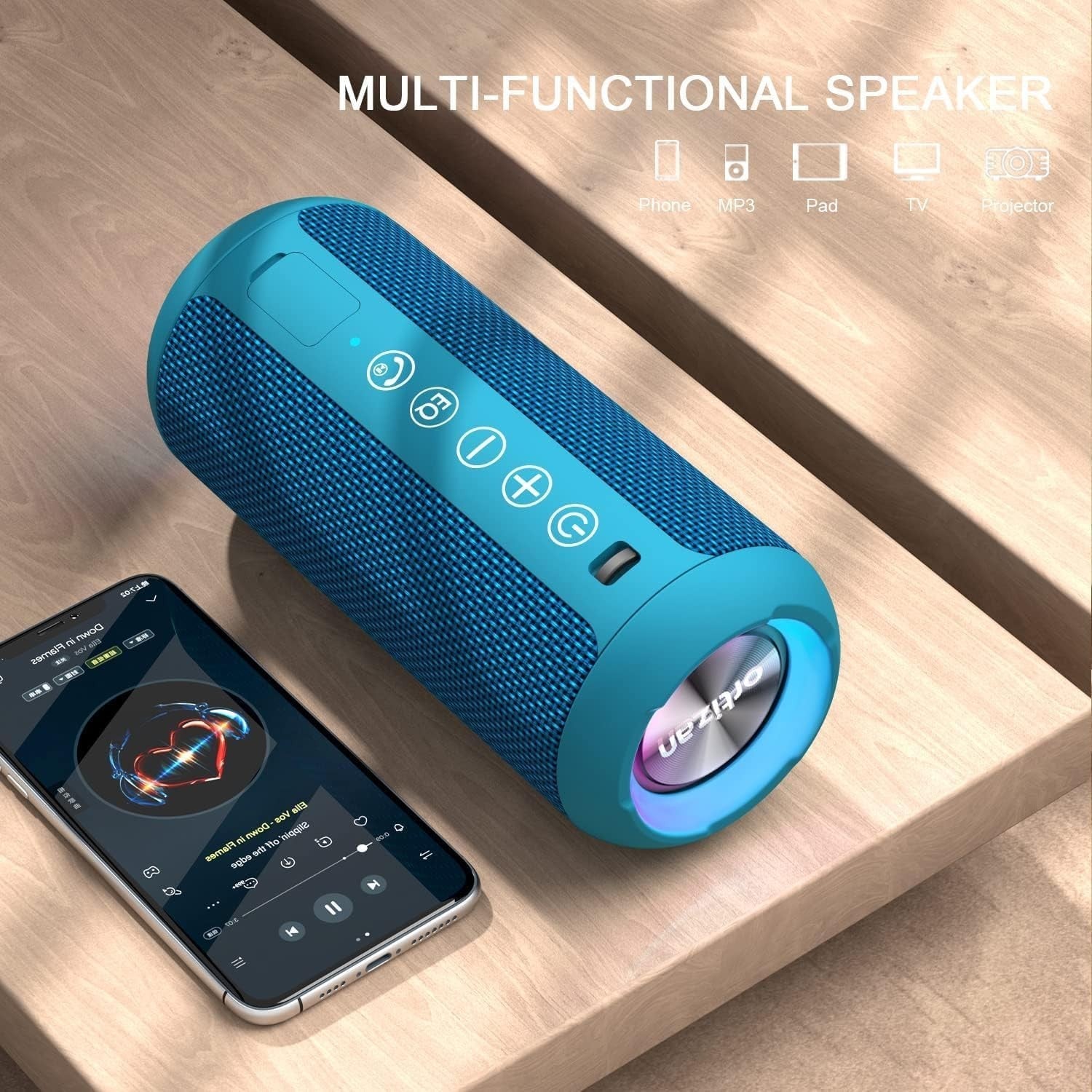 Ortizan Bluetooth Lautsprecher Musikbox 24W IPX7 TWS LED 360° Sound USB 30h Akku