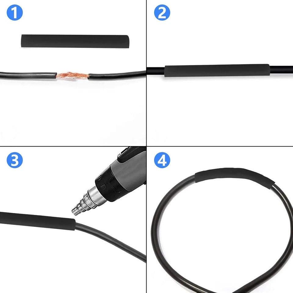 Schrumpfschlauch Set 900 Stück Schwarz 2:1, PE Schrumpfschlauch Sortiment 1–13 mm für Kabelisolierung, Reparatur & DIY