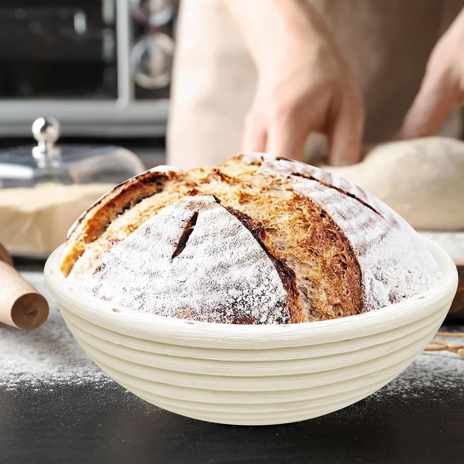 Gärkorb rund Rattan 23 cm Brotgärkorb Brotkorb für Sauerteig Brotbacken Banneton