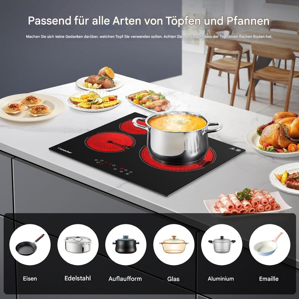 AMZCHEF Herdplatte 3 kochfelder Glaskeramikkochfeld 60cm 5400W mit 9 Stufen