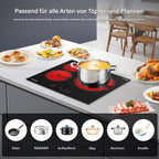 AMZCHEF Glaskeramikkochfeld autark 3 Kochzonen 5400W 9 Leistungsstufen mit Timer Kindersicherung Restwärmeanzeige Überhitzungsschutz 59x52 cm