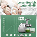 Aobosi Slow Juicer AMR520 Kaltentsafter mit 8-stufiger Schnecke 95 % Saftausbeute 55 mm Einfüllschacht leiser 150 W Motor BPA-frei für Obst und Gemüse
