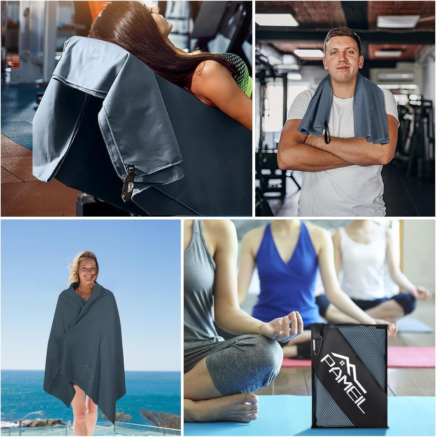 Pameil Mikrofaser Handtuch 3er Set Reisehandtuch Fitness Sauna Strand Yoga