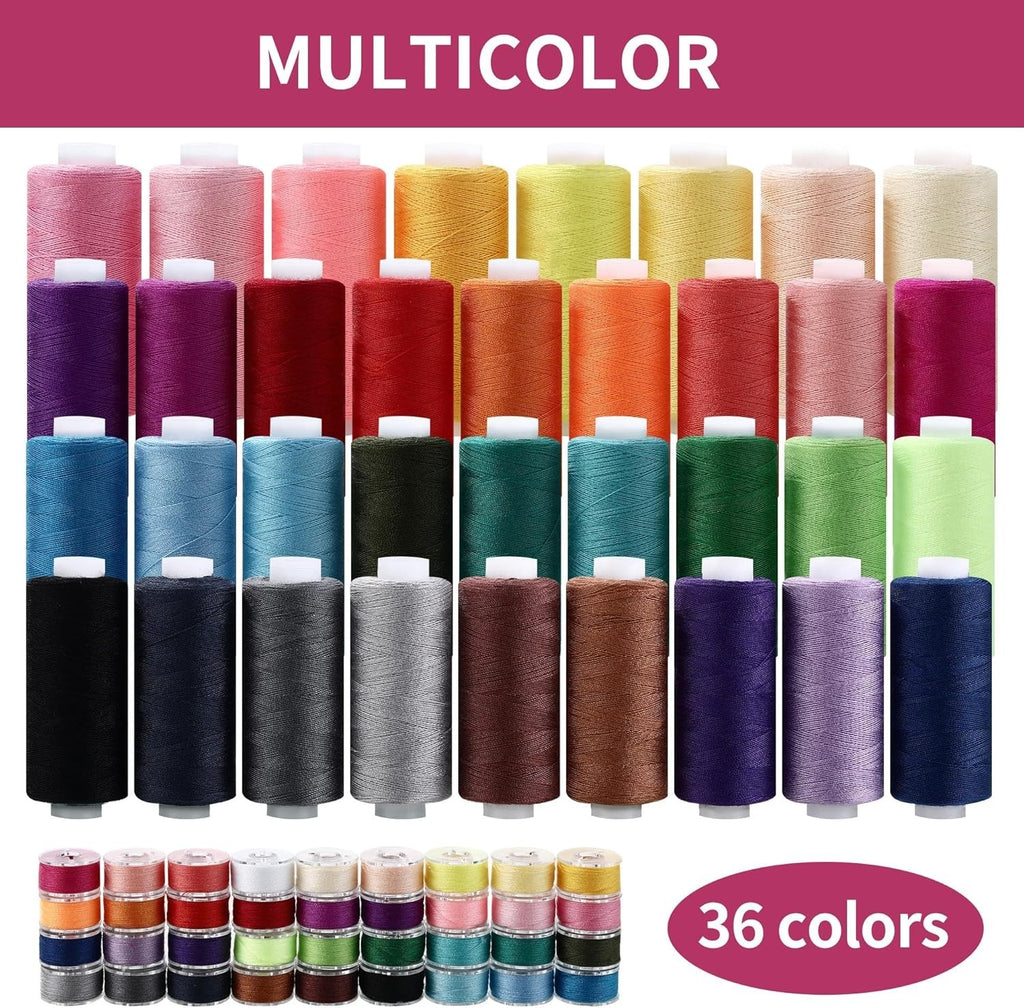 Nähgarn Set 72‑teilig 36 Farben 400 m Polyester Nähgarn für Nähmaschine reißfest