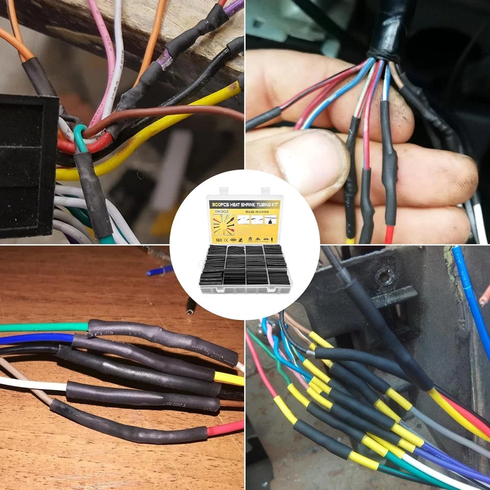 Schrumpfschlauch Set 900 Stück Schwarz 2:1, PE Schrumpfschlauch Sortiment 1–13 mm für Kabelisolierung, Reparatur & DIY