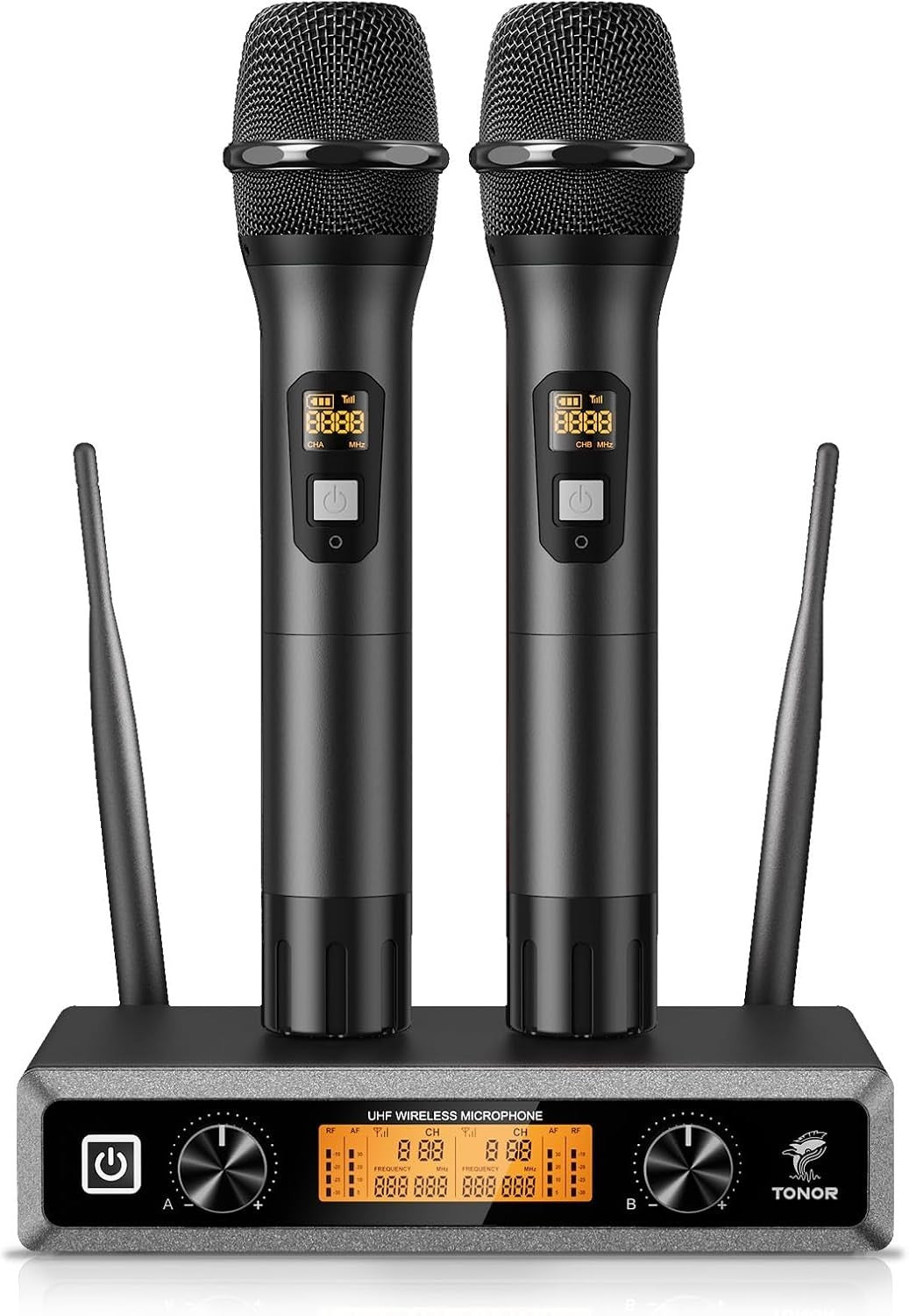 TONOR TW820 Kit Microphones sans Fil 2 Micros Portables Entièrement Métalliques Sans Fil Portée 60m Écran LCD pour Karaoké Mariage Conférence Fête