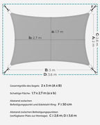Sonnensegel 2 x 3 m Rechteckig Hellgrau Wasserfest UV Schutz Polyester mit Edelstahl Ringen für Terrasse Garten Balkon