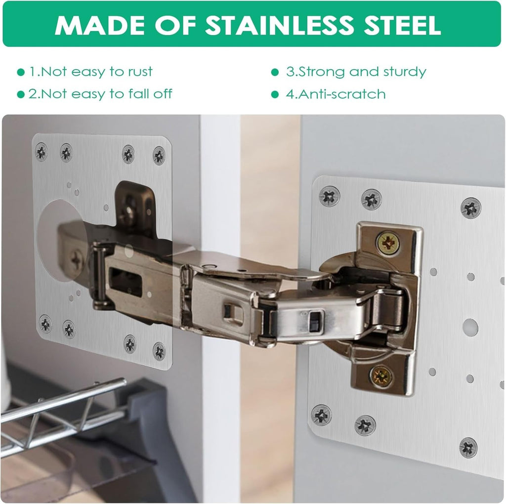 Scharnier Reparaturset 10 Stück 9 x 9 cm, Edelstahl 304 Reparaturplatten für Schrankscharniere, rostfrei & stabil, mit 60 Schrauben für Schranktüren und Möbelreparatur