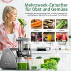Aobosi Slow Juicer AMR520 Kaltentsafter mit 8-stufiger Schnecke 95 % Saftausbeute 55 mm Einfüllschacht leiser 150 W Motor BPA-frei für Obst und Gemüse
