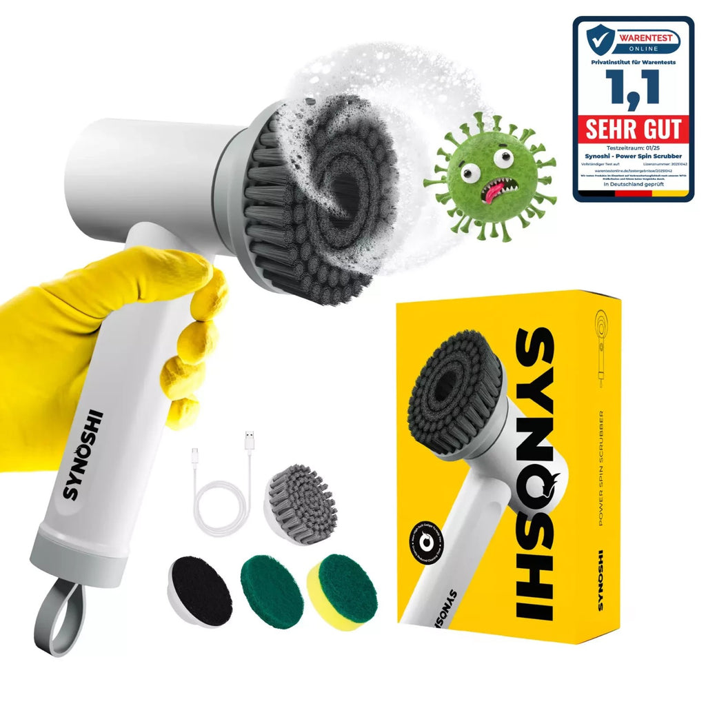 Synoshi Elektrische Reinigungsbürste Power Spin Scrubber 3 Bürstenaufsätze Akku