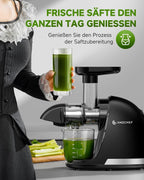 AMZCHEF Slow Juicer ZM1501 Entsafter 4 in 1 mit Schneckentechnologie nährstoffschonend Edelstahlfilter für Obst und Gemüse klarer Saft