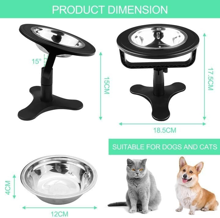 Katzennapf Erhöht 15° Edelstahl Abnehmbar Futter Napf Katze Kleine Hunde 17,5cm