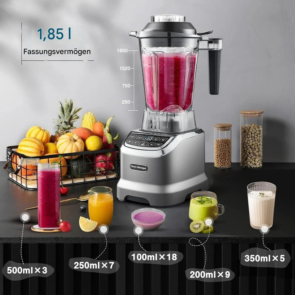 Standmixer 2000 W Amzchef ZM5003 Hochleistungsmixer mit 1,85 L Behälter und 600 ml Mixflasche, 6 Edelstahlklingen, 22.000 U/min, 4 Programme, BPA frei, LED Display