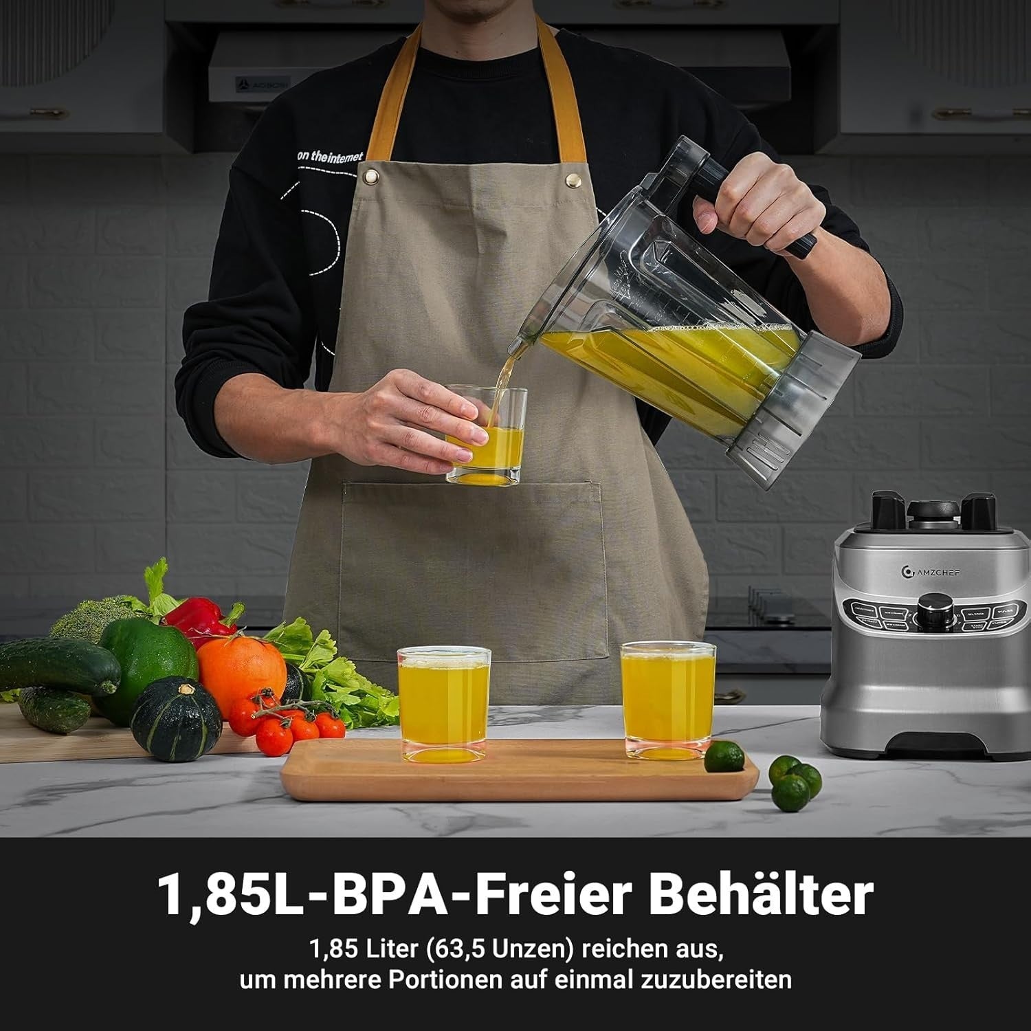AMZCHEF Standmixer Hochleistungsmixer 8 Einstellbare Geschwindigkeiten 1800W