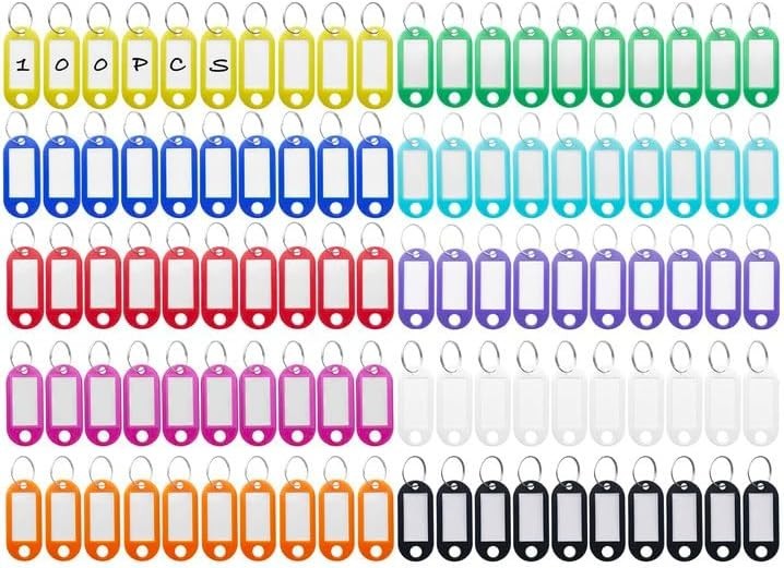 Schlüsselanhänger beschriftbar 100x Key Tags Kunststoff mit Ring 10 Farben