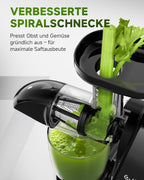 AMZCHEF Slow Juicer ZM1501 Entsafter 4 in 1 mit Schneckentechnologie nährstoffschonend Edelstahlfilter für Obst und Gemüse klarer Saft