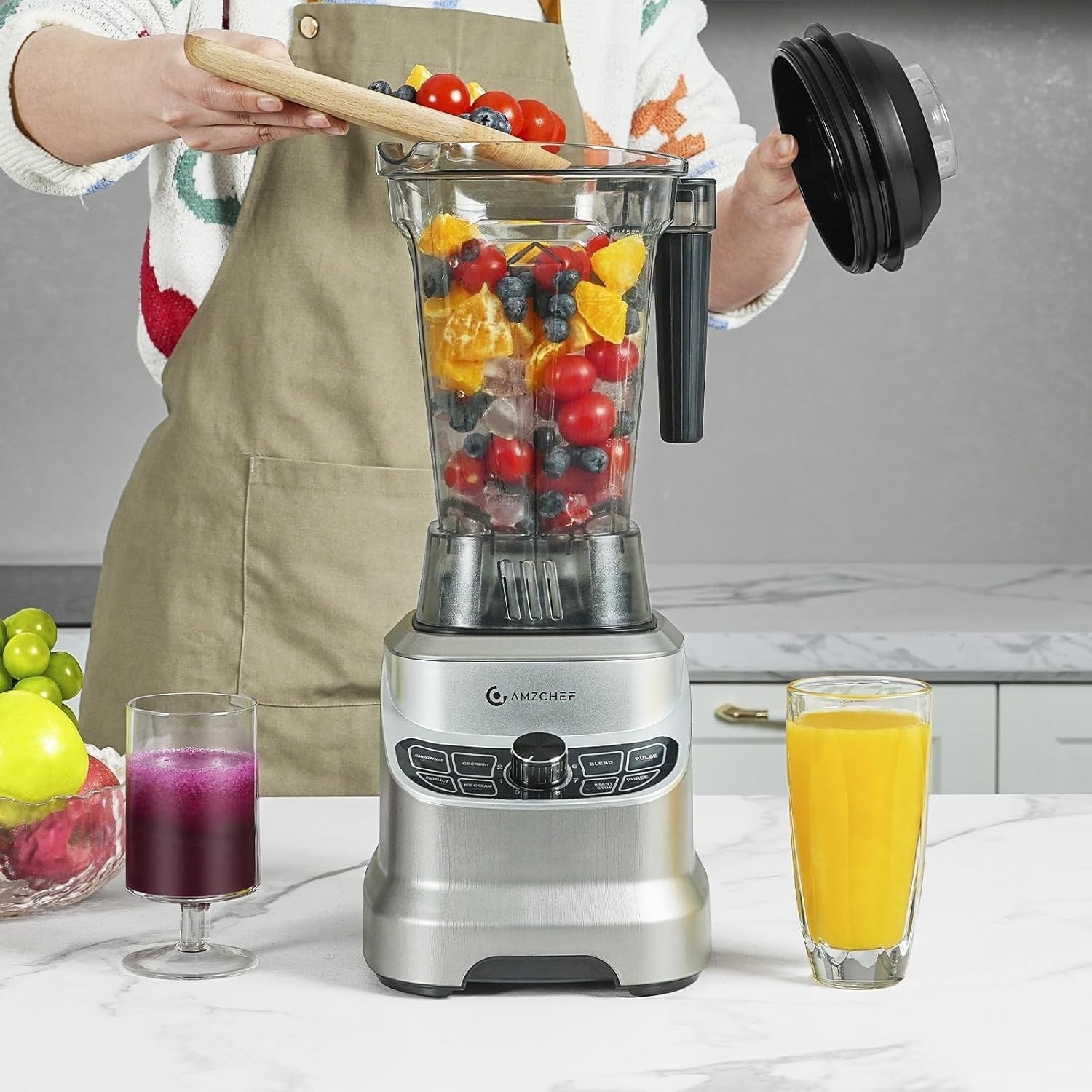 AMZCHEF Standmixer Hochleistungsmixer 8 Einstellbare Geschwindigkeiten 1800W