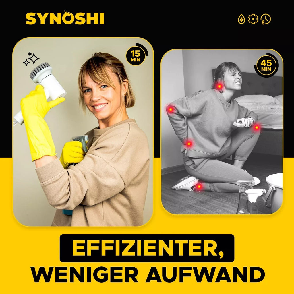 Synoshi Elektrische Reinigungsbürste Power Spin Scrubber 3 Bürstenaufsätze Akku