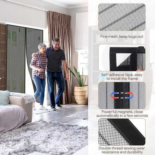 Fliegengitter Tür mit Magnetverschluss 140 x 240 cm, Insektenschutz Magnetvorhang für Balkon- & Terrassentür, Heavy-Duty-Mesh, ohne Bohren, haustierfreundlich