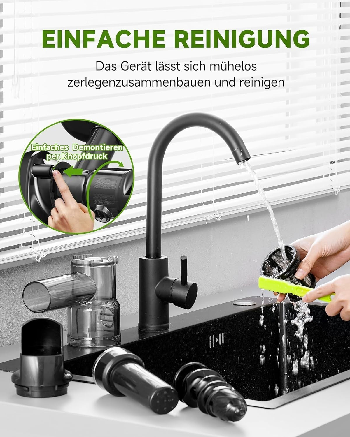AMZCHEF Slow Juicer ZM1501 Entsafter 4 in 1 mit Schneckentechnologie nährstoffschonend Edelstahlfilter für Obst und Gemüse klarer Saft