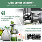 Aobosi Slow Juicer AMR520 Kaltentsafter mit 8-stufiger Schnecke 95 % Saftausbeute 55 mm Einfüllschacht leiser 150 W Motor BPA-frei für Obst und Gemüse