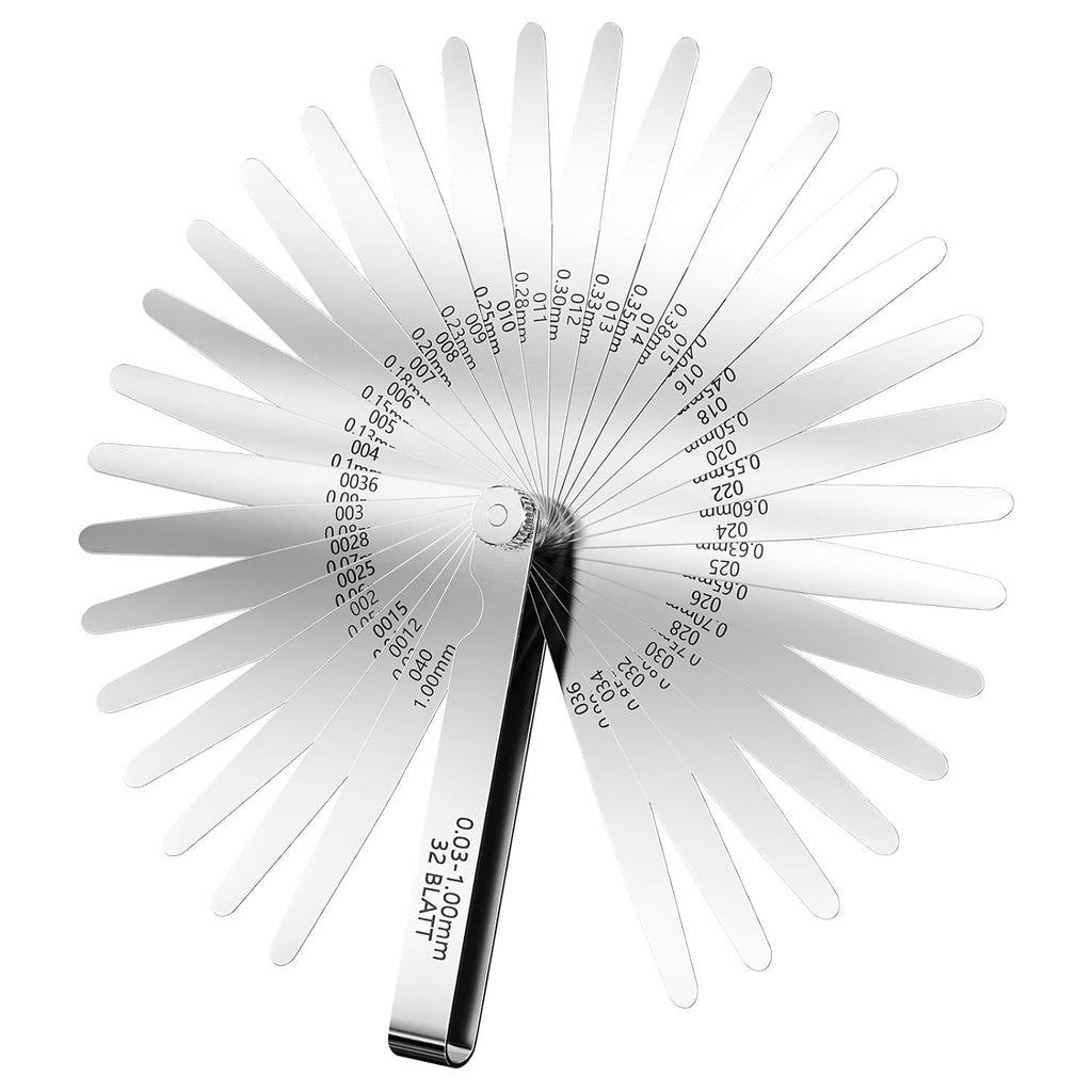 Fühlerlehre 32 Blatt Edelstahl Ventilspiel Blattlehre Spaltlehre metrisch