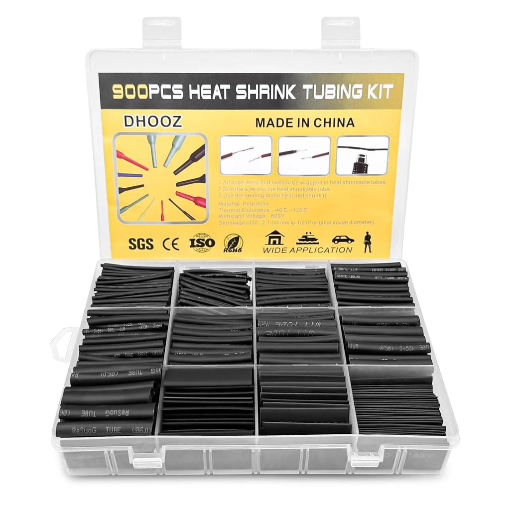 Schrumpfschlauch Set 900 Stück Schwarz 2:1, PE Schrumpfschlauch Sortiment 1–13 mm für Kabelisolierung, Reparatur & DIY