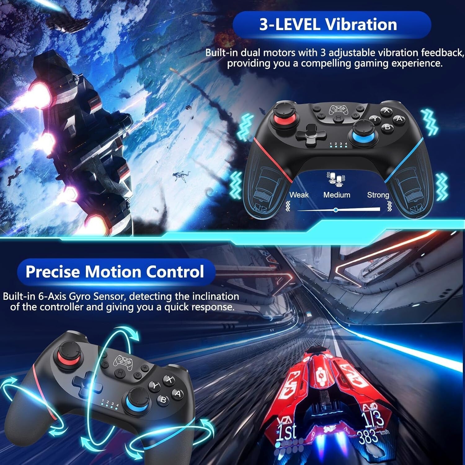 Wireless Controller für Nintendo Switch & Pro PC Bluetooth Gyro TurboVibration 8