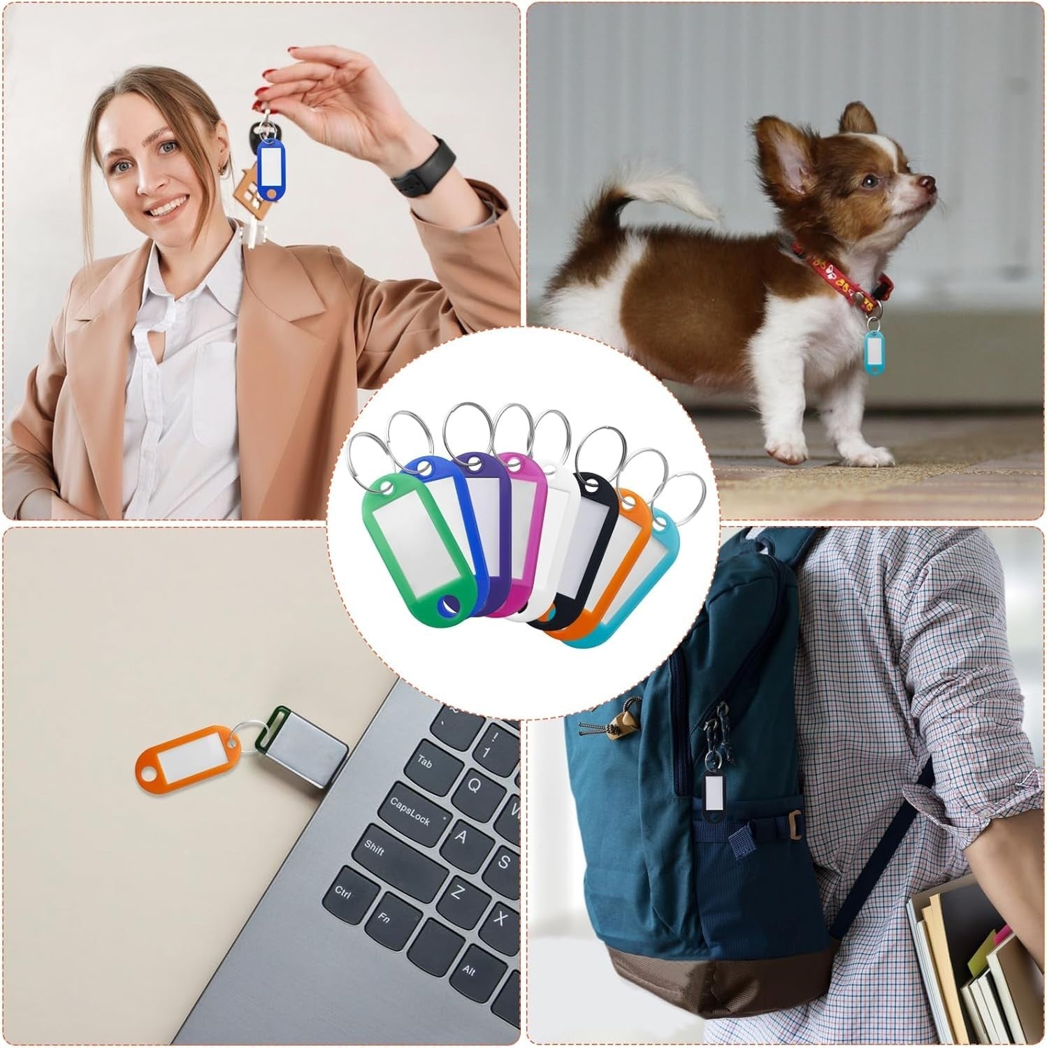 Schlüsselanhänger beschriftbar 100x Key Tags Kunststoff mit Ring 10 Farben