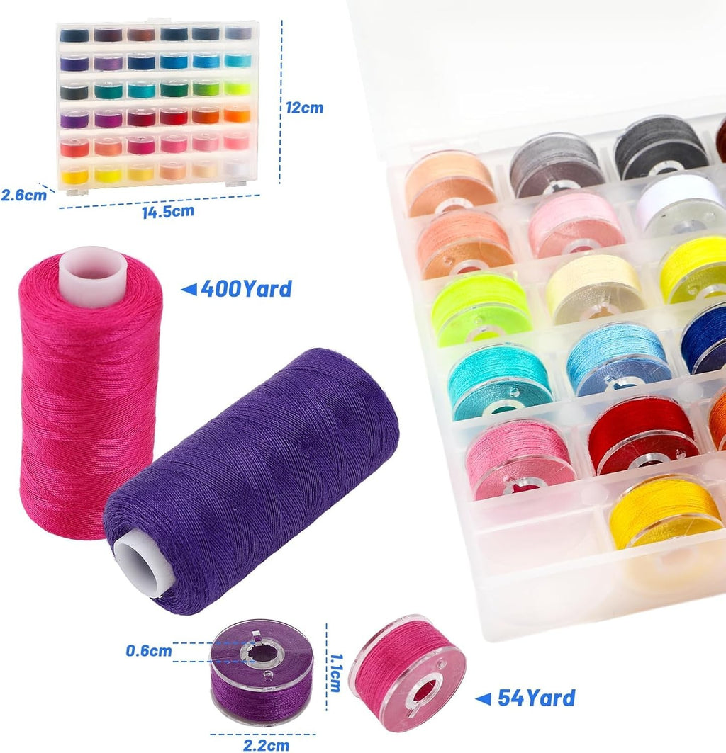 Nähgarn Set 72‑teilig 36 Farben 400 m Polyester Nähgarn für Nähmaschine reißfest