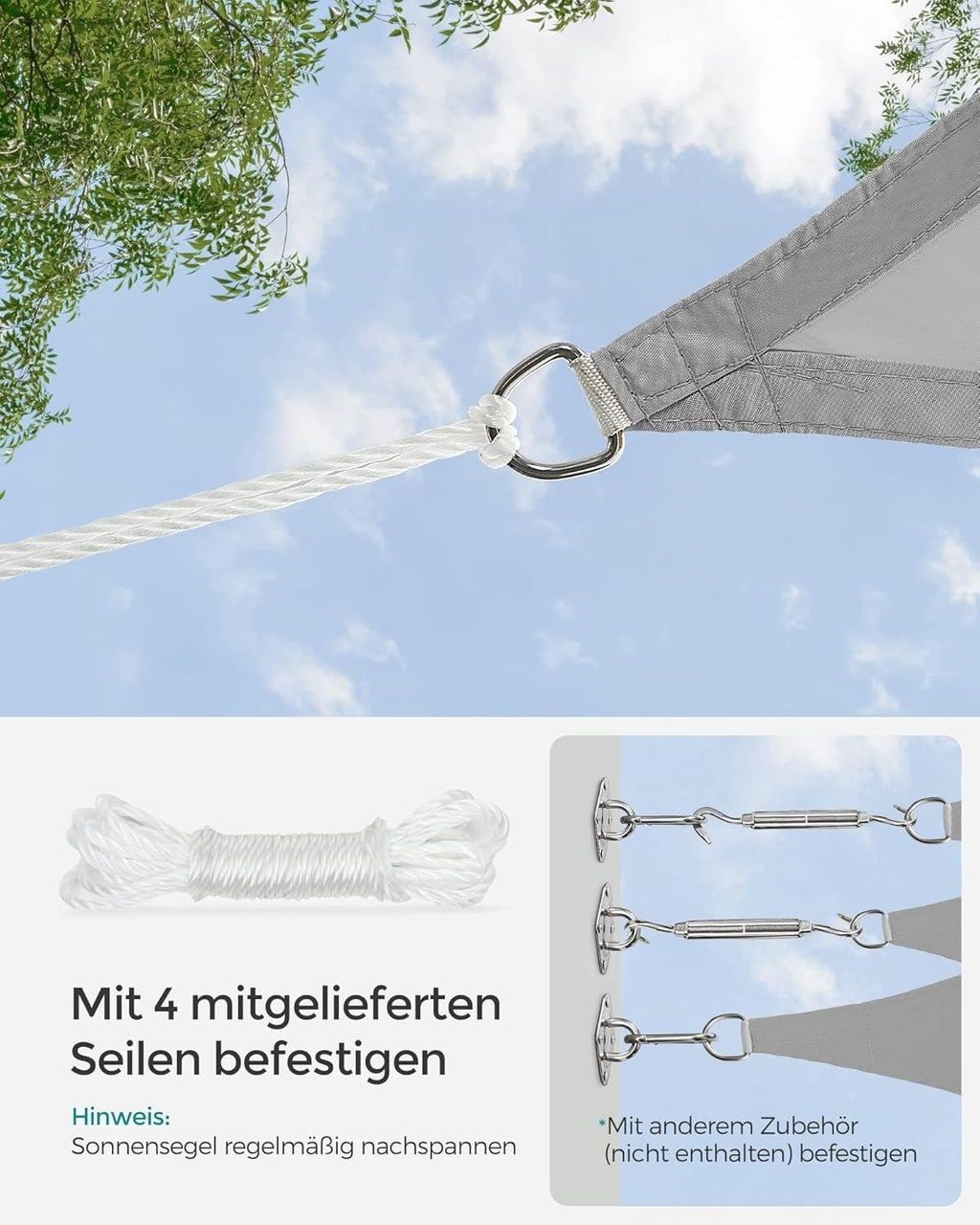 Sonnensegel 2 x 3 m rechteckig wasserfest UV-Schutz Reißfestes Polyester Garten