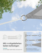 Sonnensegel 2 x 3 m Rechteckig Hellgrau Wasserfest UV Schutz Polyester mit Edelstahl Ringen für Terrasse Garten Balkon