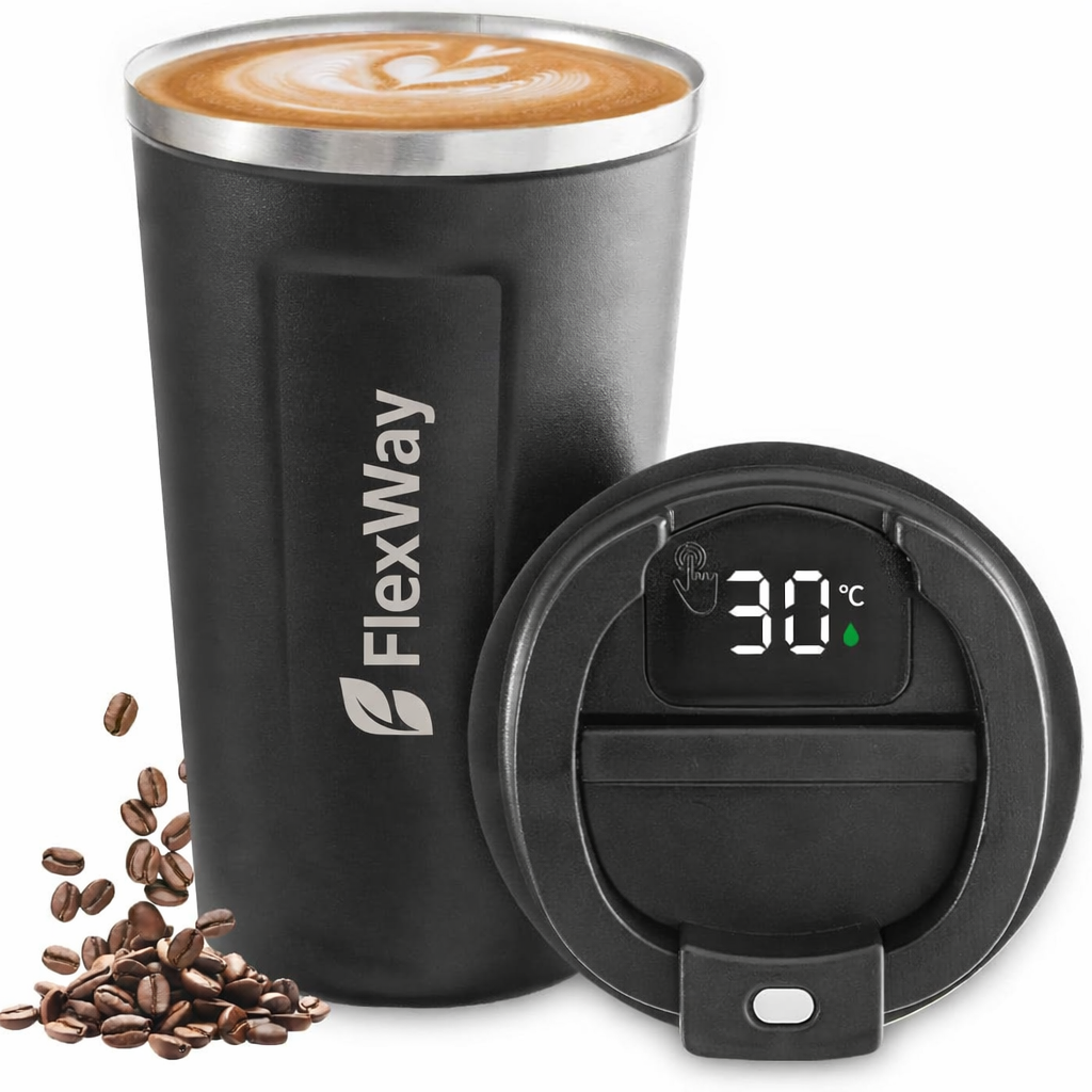 Thermobecher Edelstahl 380 ml mit LED Temperaturanzeige auslaufsicher doppelwandig Vakuum isoliert Coffee to go Becher BPA frei für Büro Auto unterwegs