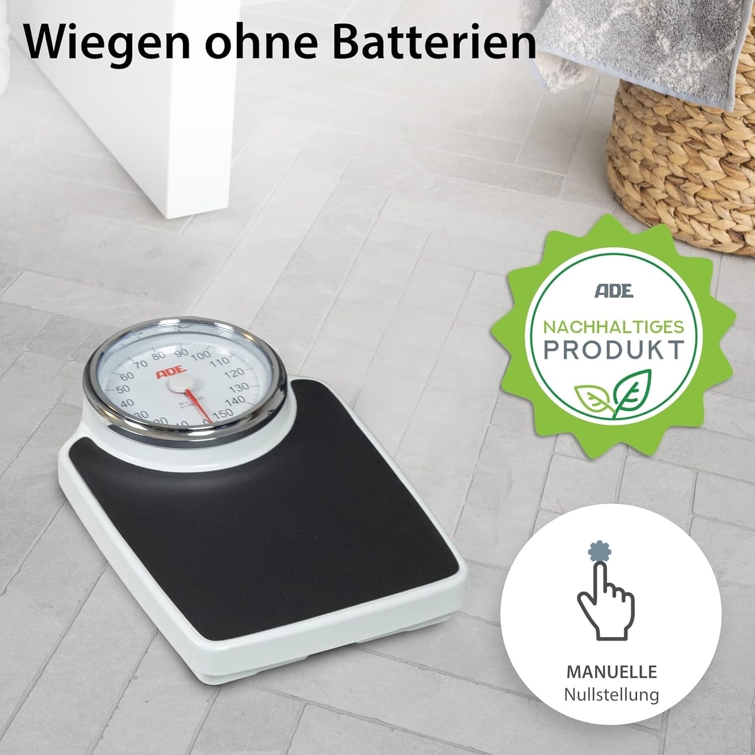 ADE Personenwaage Mechanisch Analog 160 kg XL Badezimmerwaage Retro Design