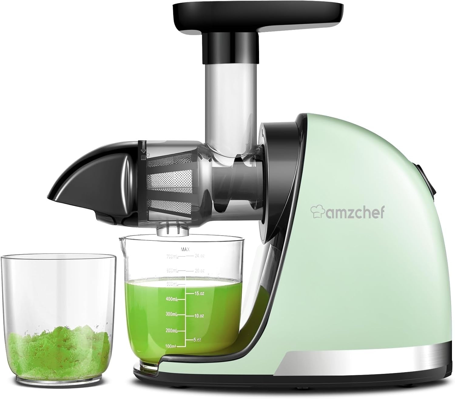 AMZCHEF Slow Juicer ZM1501 Entsafter 4 in 1 mit Schneckentechnologie nährstoffschonend Edelstahlfilter für Obst und Gemüse klarer Saft