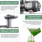 Aobosi Slow Juicer AMR520 Kaltentsafter mit 8-stufiger Schnecke 95 % Saftausbeute 55 mm Einfüllschacht leiser 150 W Motor BPA-frei für Obst und Gemüse