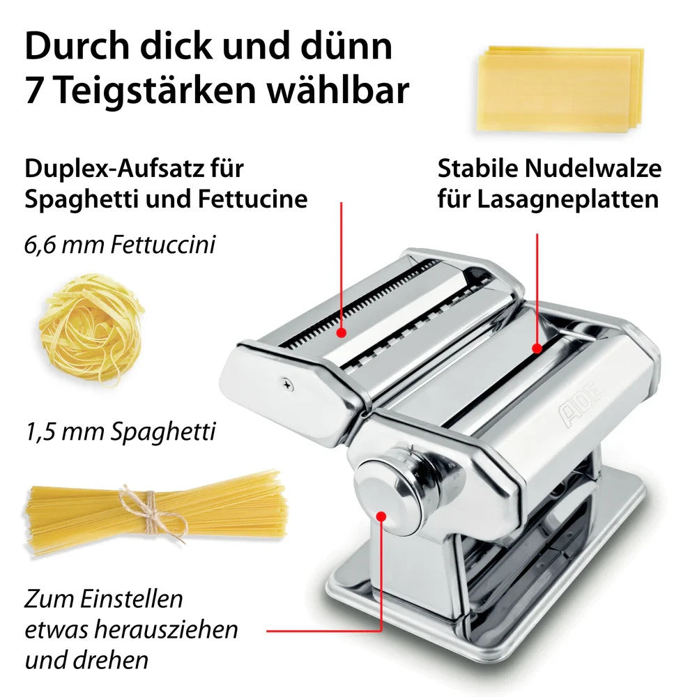 ADE Mechanische Nudelmaschine Pastamaschine Pastamaker Edelstahl Spaghetti