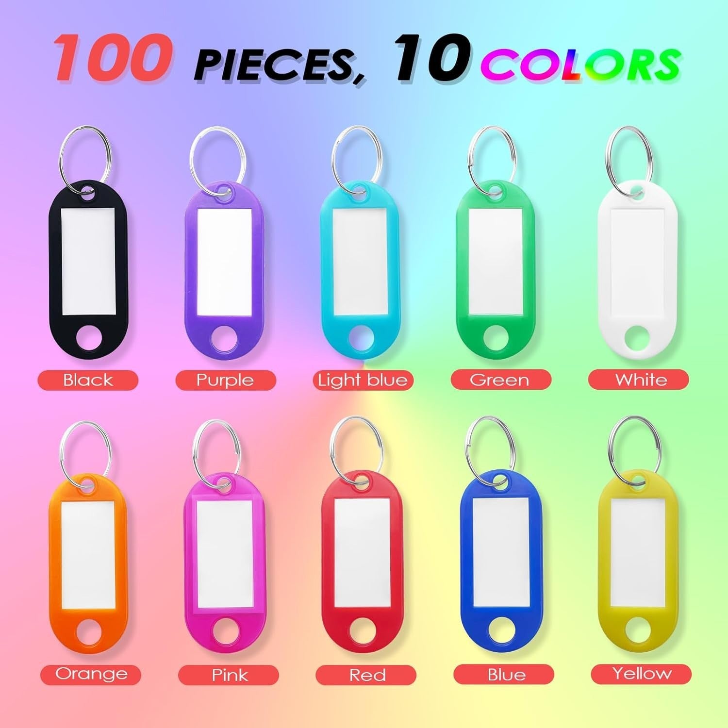 Schlüsselanhänger beschriftbar 100x Key Tags Kunststoff mit Ring 10 Farben