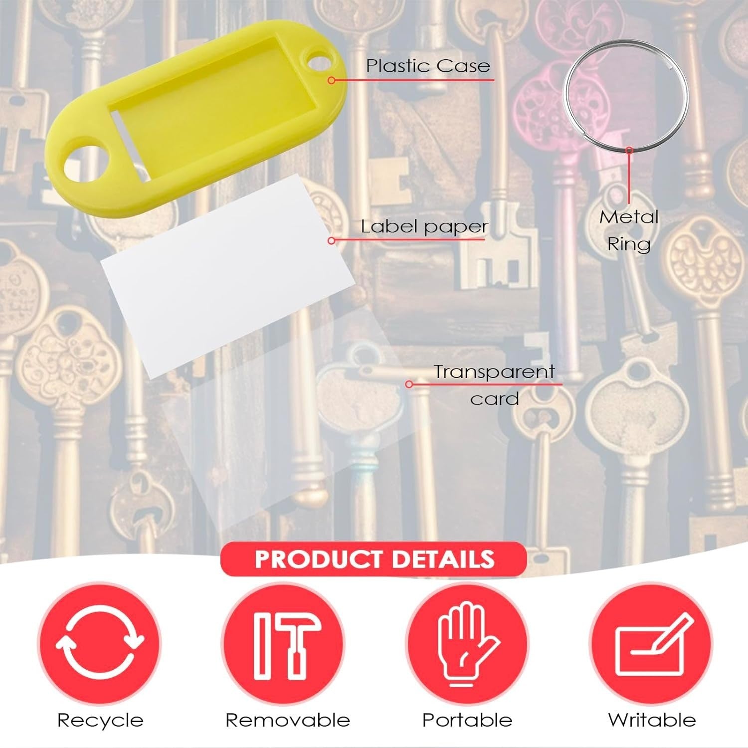 Schlüsselanhänger beschriftbar 100x Key Tags Kunststoff mit Ring 10 Farben