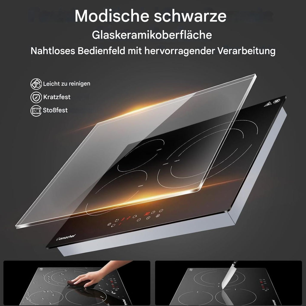 AMZCHEF Herdplatte 3 kochfelder Glaskeramikkochfeld 60cm 5400W mit 9 Stufen